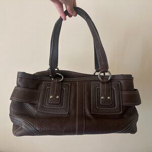 Coach Dark Brown Leather Shoulder Bag (With Silver Hardware)